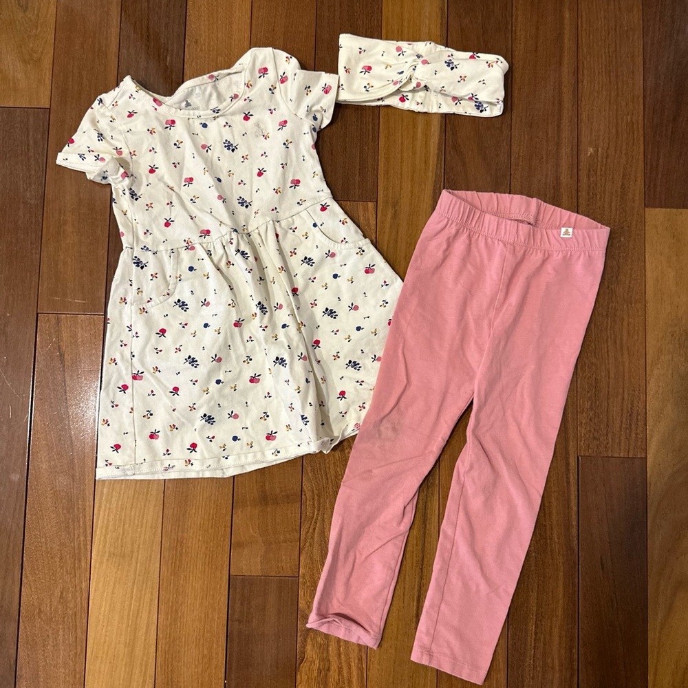 Floral apple Dress and Pink Leggings Set
